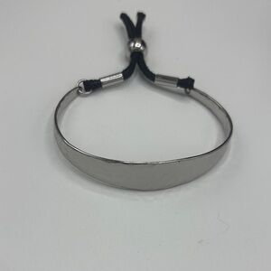 Silver Metal Cuff Bracelet with Black Cord